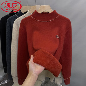 Langsha one-piece velvet half-turtleneck sweater for women large size thickened velvet bottoming autumn and winter new sweater warm and versatile top red s recommended under 90 pounds