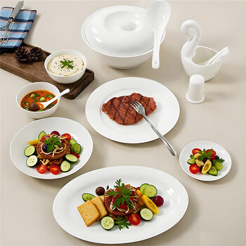 Sky top bowls, plates, chopsticks and tableware set pure white ceramic simple bone china household housewarming gift box for ten people 46 pieces