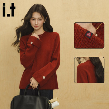 Chocoolateit zodiac year red pullover round neck knitted sweater for women winter new loose warm top red one size
