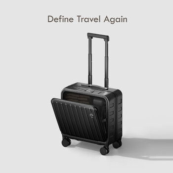 Dta boarding suitcase for men and women small front opening trolley case password box business trip suitcase dark night black 18 inches