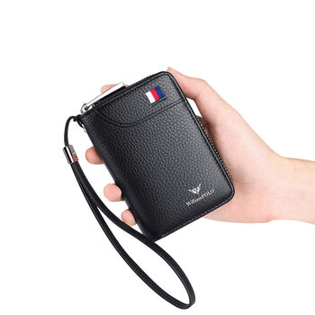 Paul leather key bag men's multifunctional universal key bag large capacity zipper car key coin purse integrated black first layer cowhide