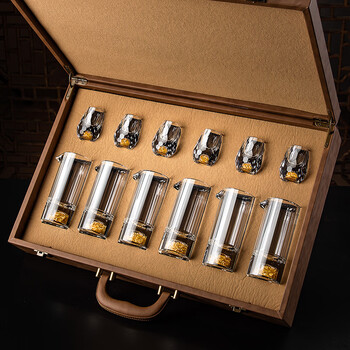 Bon light luxury white wine glass set crystal glass wine cup small cup wine set wine divider home gift box hardcover 6 gold foil cups + 6 gold foil wine dividers + treasure box