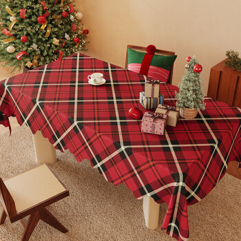 Fantasy christmas tablecloth waterproof and oil-proof no-wash red atmosphere new year decoration 2025 new coffee table tablecloth black and red plaid 140 180cm