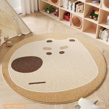 Yusenyi cartoon round carpet children's room non-slip anti-fouling bedside blanket bedroom study reading area waterproof easy-care floor mat striped dog 80 pieces diameter 80cm (special for dressing table)