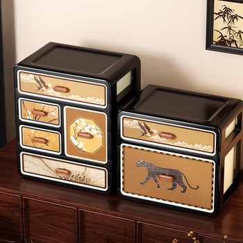 E7 living desktop storage box antique style retro porch entry door ornaments cosmetics living room multi-layer drawer-type storage box medieval style storage box 4 layers 5 compartments free stickers