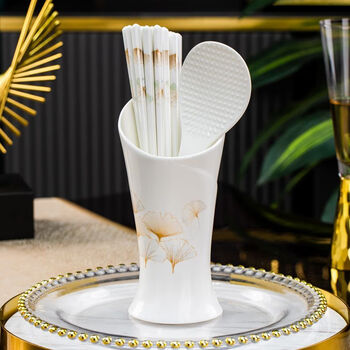 Yong huan chopsticks, mildew-proof and tachyon-resistant, ginkgo leaf ceramic tube + 10 pairs of ceramic chopsticks + free 1 rice spoon
