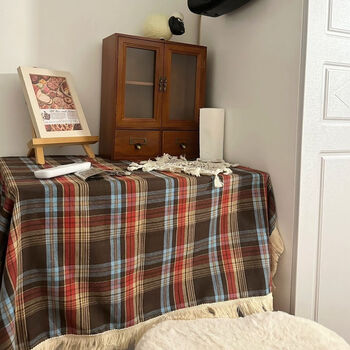 Fantasy christmas plaid round tassel tablecloth classic red and green plaid american retro party atmosphere decoration tablecloth tablecloth retro contrasting coffee grid british width and length/140100cm