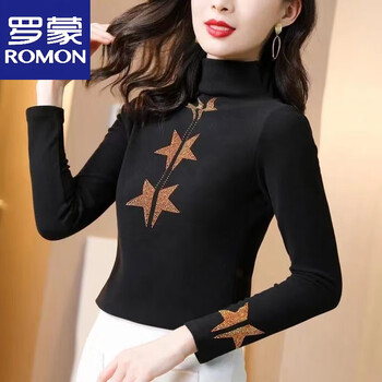 Romon german velvet half turtleneck bottoming shirt for women in autumn and winter with velvet thickened thermal underwear, western-style tops, long-sleeved t-shirts for women, official flagship black double-sided german velvet m