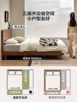 Yusenyi bedroom bed 12 meters single bed small apartment side-side bed wood industry xiaoyu series walnut color | side-side bed + bedside table without mattress 15002000