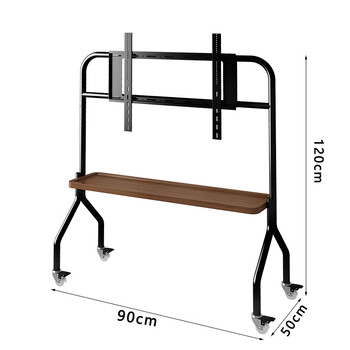 Aoyanlai stainless steel tv stand 4380 inches with wheels, movable, suitable for living room and bedroom, single layer black iron shelf_walnut color plate_black wheel