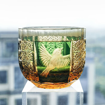 Shantou lincun japanese-style cold tea bowl edo kiriko hand-carved glass japanese-style korean sake cup sip green_little bird