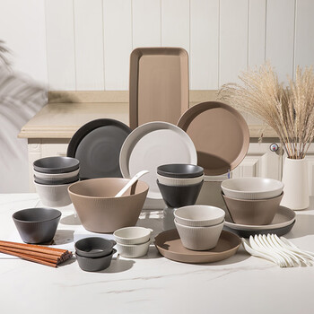 Jiwu forest bowl set, bowls and dishes, complete set of bowls and dishes, light luxury, high-looking housewarming, 55-piece gift box for home use