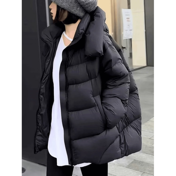 Duck duck turtle back puff maillard short hooded white duck down jacket women's loose slim bread jacket casual jacket trendy black l