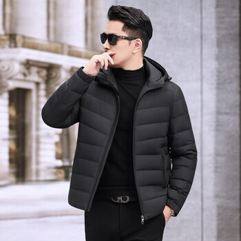 Yaya 2025 new men's fashion hooded goose down down jacket short winter business casual warm dad jacket black 3xl 190/104a (recommended 175-185 catties)