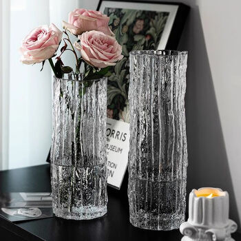 Oemg 25 high large light luxury glass vase transparent water nourishing rich bamboo living room tabletop dried flowers decorative ornaments 25 high large transparent light luxury glacier foam box packaging + damage compensation