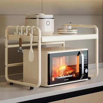 Centennial zhenghe kitchen rack microwave rack oven rack household double-layer countertop tabletop rice cooker retractable storage rack milk white fixed model