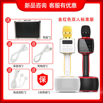Essonio italian brand singer-level microphone and audio integrated live broadcast home outdoor karaoke duet wireless bluetooth wireless charging led display leather handle comfortable touch gold red - double standard version