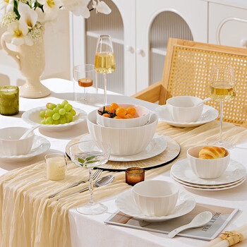 Qianye bowls and plates household tableware pure white ceramic bowls and plates eating bowls noodle bowls soup bowls dish plates personal underglaze color 8-inch soup bowls 2 pieces