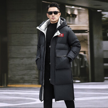 Yaya 2025 new hooded down jacket for men, long knee-high, thickened, warm and cold-proof winter jacket, blue s 165/84a (recommended 115-130 catties)
