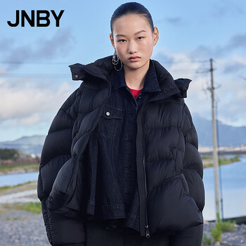 Jnby/jiangnan buyi shopping mall same style 25 winter new down jacket women's loose hooded long sleeve 5pac10140 001/black xs