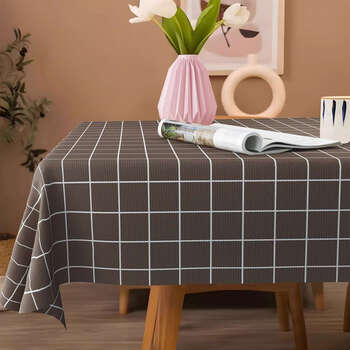 Fantasy small plaid tablecloth, no-wash tablecloth, rectangular style coffee table table cover, coffee base white grid, thickened, waterproof, oil-proof and anti-scalding, 140x140cm, suitable for 100x100 square table/round