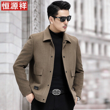 Hengyuanxiang 2025 new men's double-sided wool jacket lapel winter thickened goose down lining high-end wool woolen jacket camel m 170
