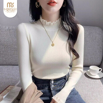Modal half turtleneck knitted bottoming sweater women's lace inner top 2026 new slim fit bottoming apricot