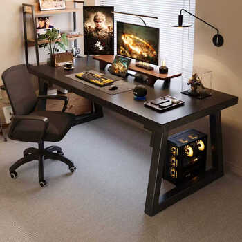 Humanities chengjia desk home desktop gaming computer desk simple bedroom desk study table thickened writing workbench table 32mm thickened countertop black single table hot sale 160*60*75cm (40mm thick steel frame)