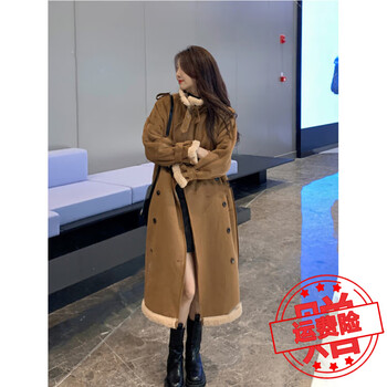 Pierre cardin lamb suede woolen coat women's 2025 autumn and winter mid-length plus velvet thickened fur one-piece woolen coat long style - high quality version m recommendation 100-115