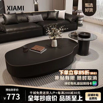 Xia mi special-shaped slate mango coffee table living room household small apartment high-end atmosphere light luxury high-end sense 2025 new solid wood wood style 120 matte black + 60 gray glass