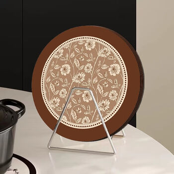 Manzhen household light luxury round coaster anti-scalding heat-insulating placemat diatom mud water-absorbent quick-drying dish mat table protection mat i3566o-coaster flower spread 12*12 cm diatom mud