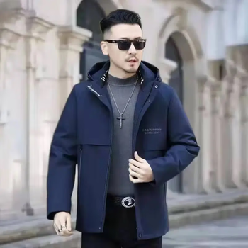 2025 winter hot style men's velvet pie to overcome five-proof fabric removable hood plus velvet to keep warm k navy blue l (105-120 pounds)