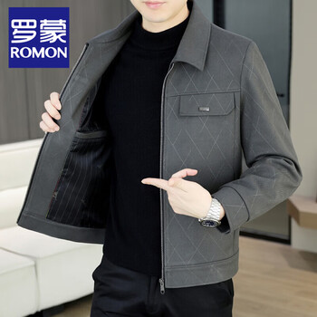 Romon men's jacket spring and autumn new fashion casual lapel jacket for young and middle-aged people versatile tops trendy and handsome men's wear 866 gray xl recommended 130-145 pounds