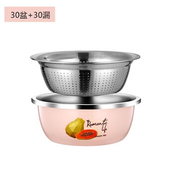 Wing fantasy 304 thickened stainless steel basin, large soup rice basin, hot pot basin and basin, household kitchen dish basin, wash basin, 30 solid basins (random pattern and color) leaky basin, 304 food grade ultrasonic cleaning flagship version