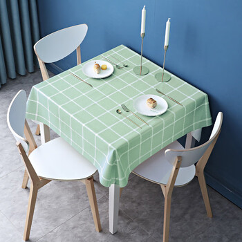 Fantasy tablecloth waterproof and oil-proof no-wash square fabric anti-scalding tablecloth pvc small square tablecloth coffee table cloth table top mint green checkered 90x150cm