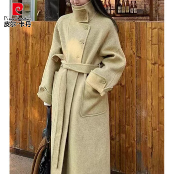Pierre cardin stand-collar double-sided wool coat for women autumn and winter 2025 new korean style high-end temperament mid-length woolen coat trendy wheat color s (80-120 pounds)