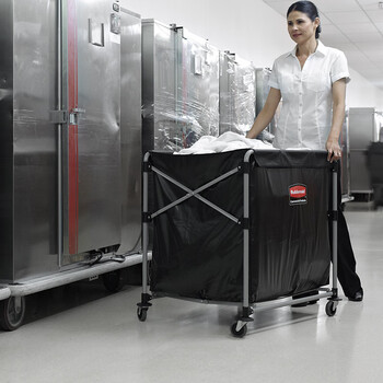 Rubbermaid hotel room linen cart large folding trolley service cart hotel cleaning cart double compartment large x-type folding cart-300l_1881781