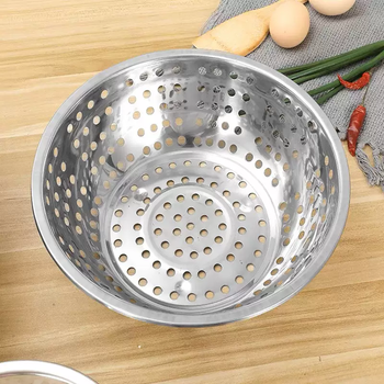Yusenyi 201 stainless steel vegetable sink vegetable basket round large hole basin kitchen household drain basket fruit basin water leakage basin 26cm white 201 large hole leakage basin