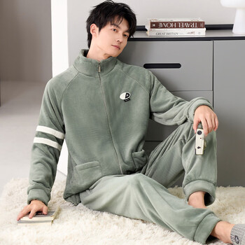 Chongxin 25-year new double-sided thickened and velvet warm flannel pajamas for men autumn and winter youth home clothes set i2 7563 3xl male height 185-190 weight 180-200 pounds