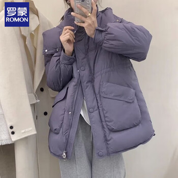 Luo meng down jacket women's mid-length 2025 new winter clothes korean style waisted and thickened little man jacket hooded white duck down purple upgraded high quality s 80-120 jin