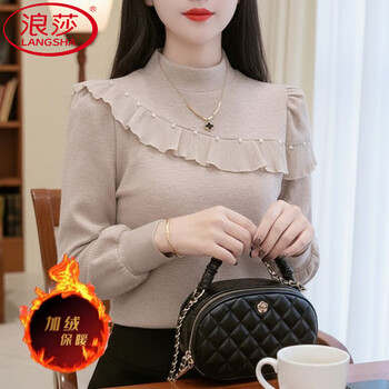 Langsha thickened velvet, unique and beautiful blouse 2025 autumn and winter lace bottoming temperament, gentle and versatile, western-style top a1007 - khaki thickened velvet, thin velvet available, l 80-100 catties