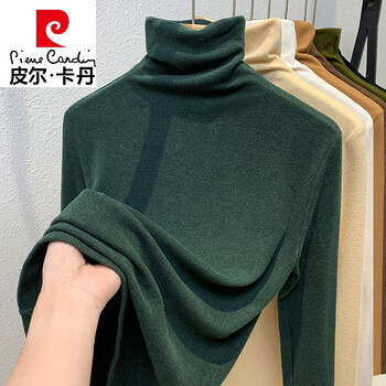 Pierre cardin high collar double-sided german velvet bottoming shirt for women with velvet thickened warm top for women 2025 winter new style dark green m