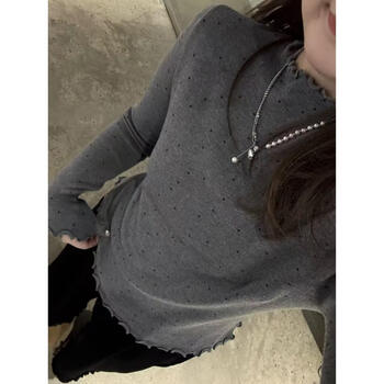 Jinggu polka dot school fungus edge polka dot stretch small bottoming shirt temperament long sleeve fashion half turtle collar new product gray (top) 170/92a (size 2 recommended 125-145) one size