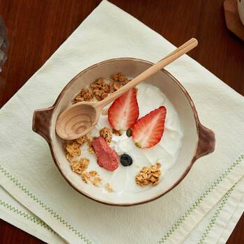 Siyue japanese-style stoneware double-eared bowl, underglaze color ceramic noodle soup bowl, household cute salad fruit bowl, beautiful double-eared bowl-hand-made series