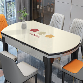 Jingga dining table mat light luxury and high-end 2025 new oval dining table mat oil-proof, waterproof, anti-scalding, no-wash pvc table top, three small flowers, middle oval part 90*150+ fan-shaped on both sides