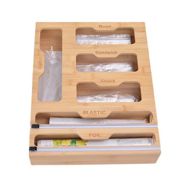Pure plastic wrap storage box bamboo kitchen plastic bag storage box ziplock bag plastic bag storage box tin foil paper cutting solid wood color 33.5*31.5*8
