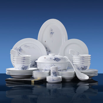 Jingdezhen (jdz) ceramic tableware set household bowls and plates complete set chinese landscape high-end housewarming gift healthy white porcelain distant mountains