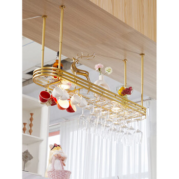 He jiagong red wine glass hanging rack home red wine glass rack hanging light luxury goblet rack hanging red wine rack creative storage lighted baifu length 80 width 25cm black