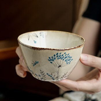 Youcci dandelion series antique-style, high-looking, special-shaped tableware, personalized ceramic bowls, exquisite household rice bowls, specialty noodle bowls, 4.5-inch special-shaped high bowls - dandelion