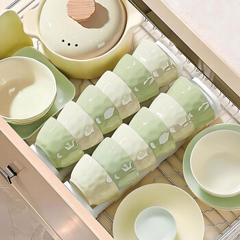 Lowe housewarming tableware set 2025 new dish set household underglaze color ceramic dishes and tableware complete set of bowls and chopsticks 80% of users purchased yellow and green mix and match eight-person meal 46-piece configuration